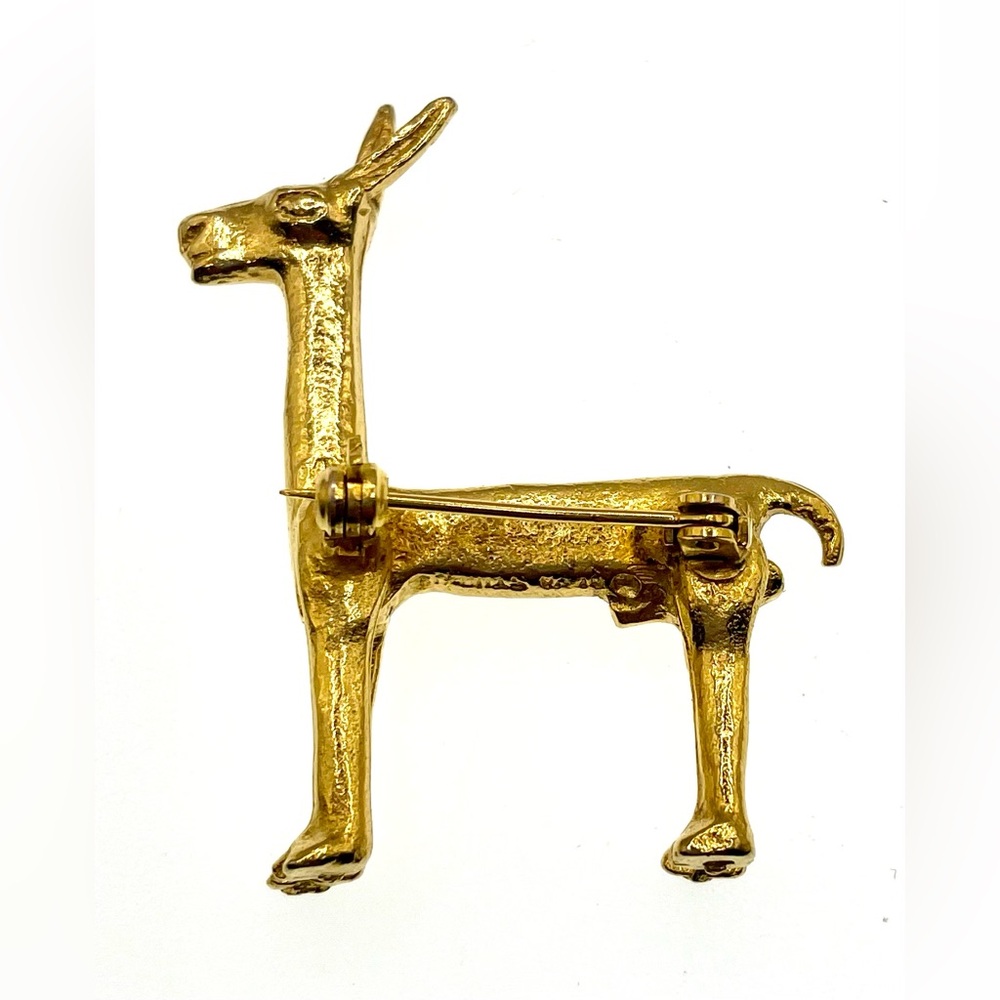 Vintage 1970s Signed Alva Studio Gold Tone Llama Brooch Alpaca Pin - Picture 5 of 7